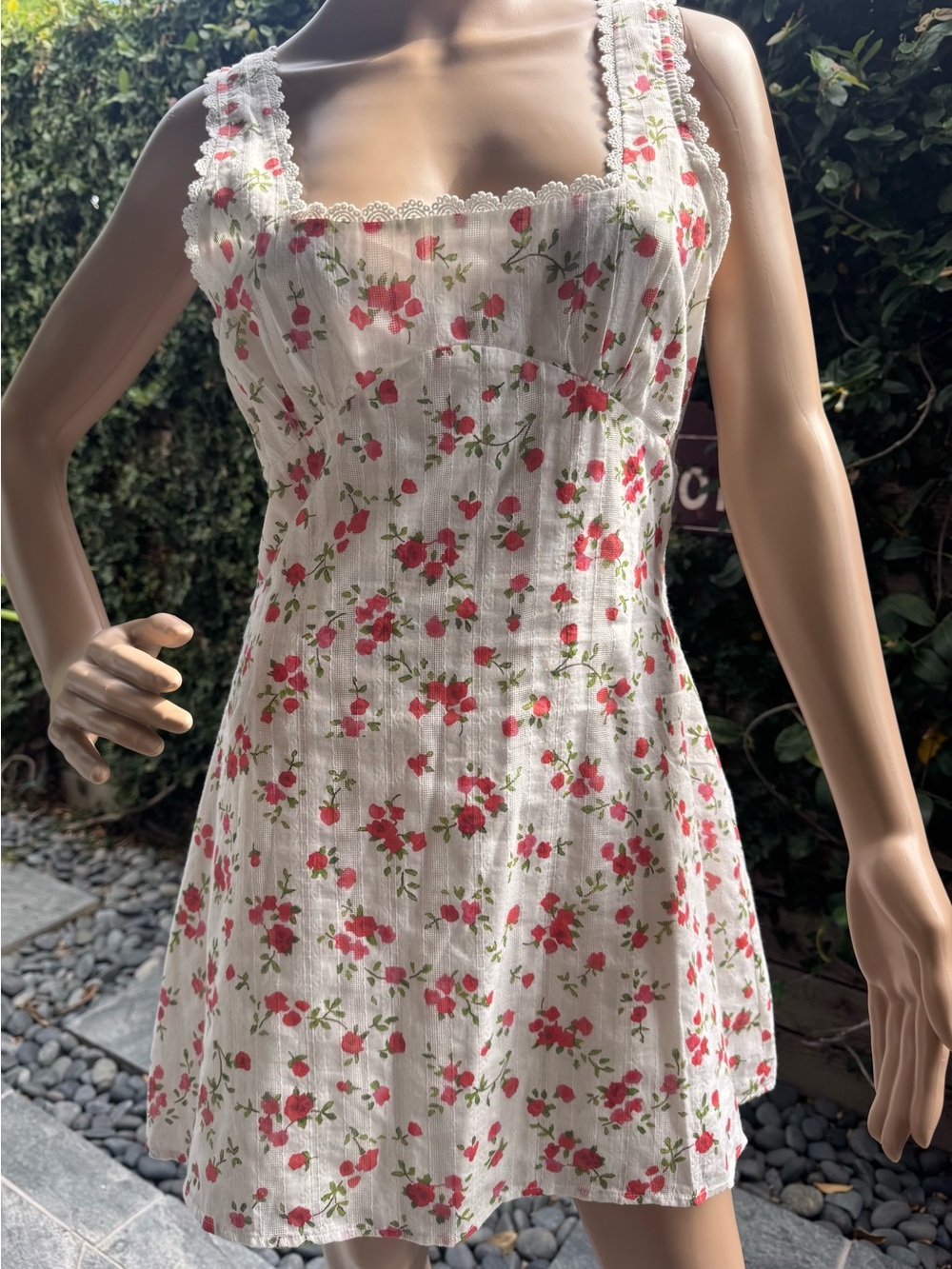 Princess Polly White Mini Dress with Red/Pink Floral Print